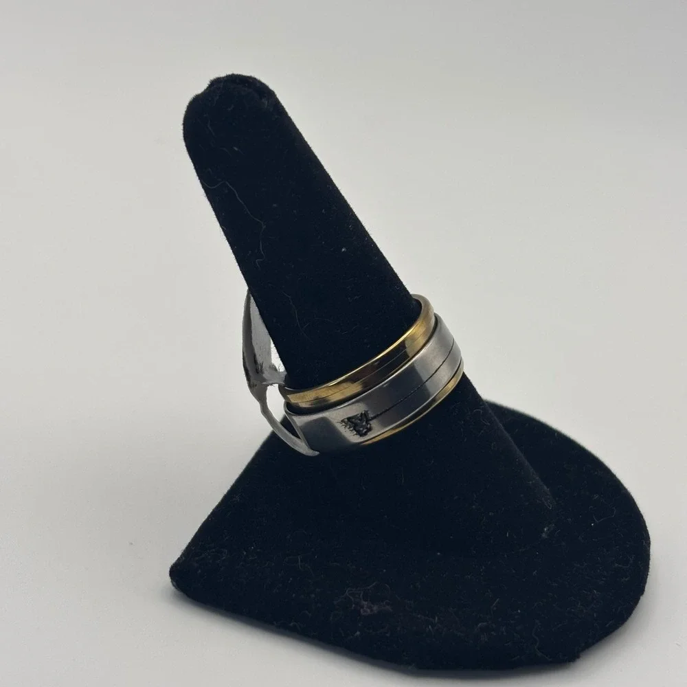 Playboy Bunny Logo‎ Spinner Ring Mens Size 9 Silver Gold Tone Band Y2K Edgy